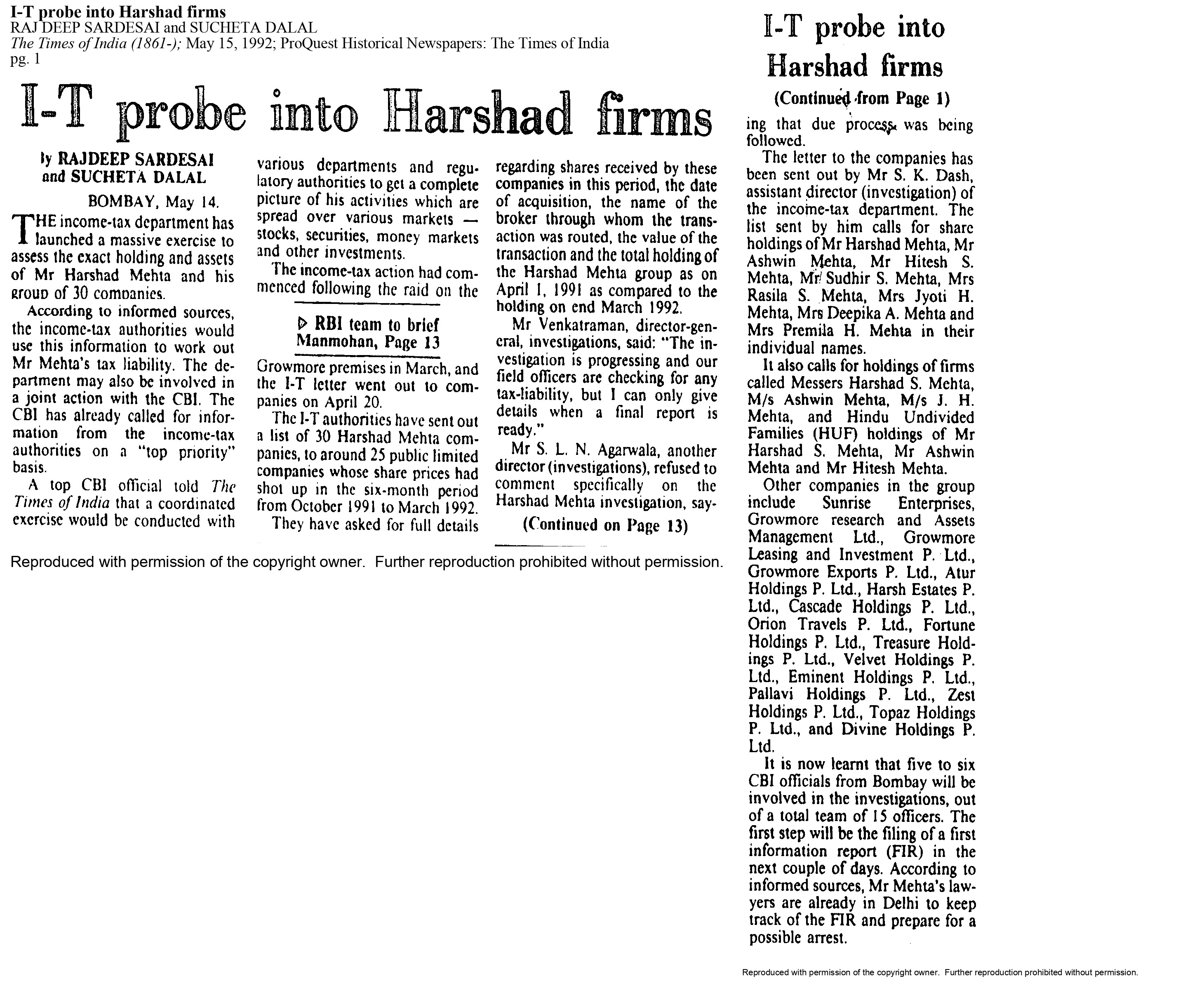 IT probe into Harshad firms